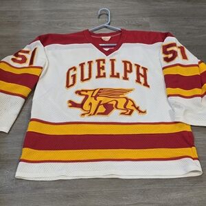 Vintage Guelph Gryphons Hockey Jersey Sz XXL College University Red Yellow Rare